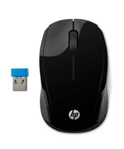 HP 200 Wireless Mouse Radio Frequency USB Optical 3 Button 1000 dpi 2xAAA Up to 12M Battery life Scroll Wheel Symmetrica Available USB port Black Mice