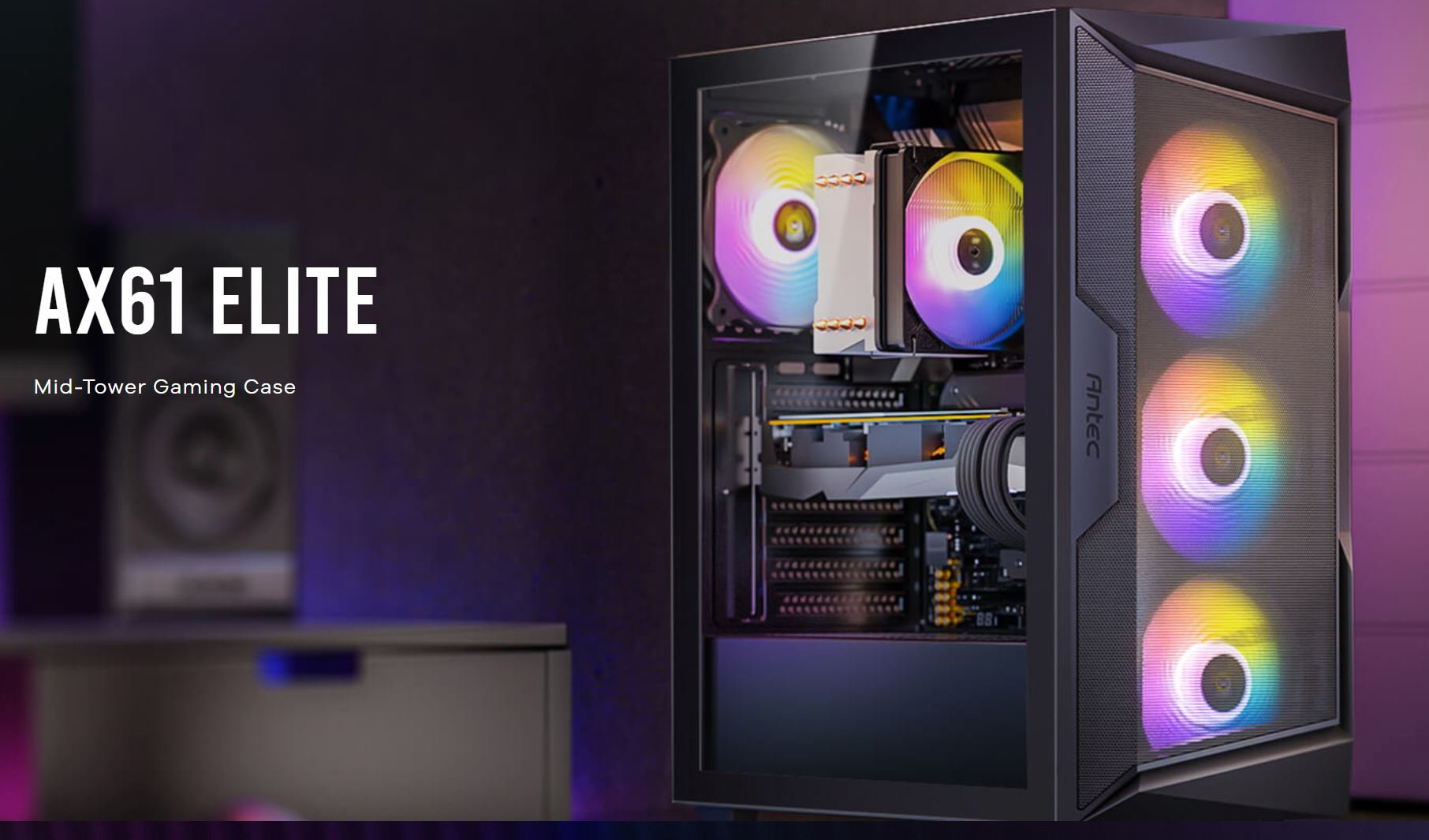 Antec AX61 Elite ATX, 4x ARGB 120mm Fans included, Up to 8x 120mm. 360mm Radiator Front and 240mm Top, 32CM GPU and 16CM CPU, High Airflow Gaming Case