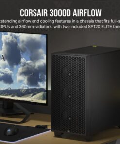 Corsair 3000D AIRFLOW Mid-Tower PC Case - Black, Steel, Tempered Glass, ATX, 7 Slots, 360mm GPU, 170mm CPU, 2yr wty