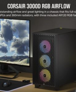 Corsair 3000D RGB AIRFLOW Mid-Tower PC Case - Black, ATX, 360 GPU, 170 CPU cooler, 220 PSU, 3x AR120 RGB, 2x USB-A 3.2 Gen 1
