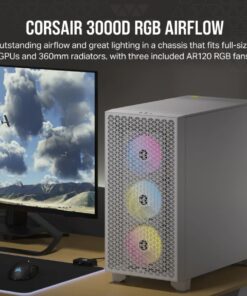 Corsair 3000D RGB AIRFLOW Mid-Tower PC Case - White, ATX, 360 GPU, 170 CPU cooler, 220 PSU, 3x AR120 RGB, 2x USB-A Gen 1