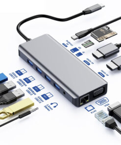 Astrotek USB-C Dock 12-in-1 Multiport Hub /Docking Station with 100W Power 2xHDMI 4K VGA GLAN 2xUSB3.0 2xUSB2.0 Card Reader for HP Lenovo Asus MacBook