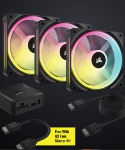 Corsair iCUE LINK QX120 RGB 120mm PWM PC Fans Starter Kit with iCUE LINK System Hub, Static Pressure Flow Type, 400 RPM