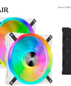 Corsair QL140 RGB White Dual Fan Kit with Lighting Node Core, ICUE, 140mm RGB LED PWM Fan 26dBA, 50.2 CFM, 2 Fan Pack