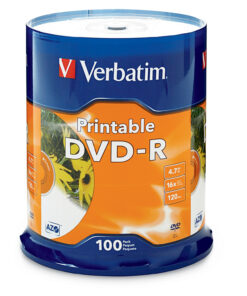 Verbatim DVD-R 4.7GB 100Pk White InkJet 16x, Compatible for Full-Surface, Edge-to-Edge Printing, Superior ink absorption on high-resolution 5,760 DPI