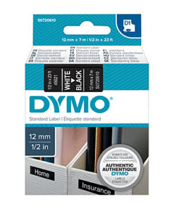 D1 Wht on Black 12mmx7m Tape