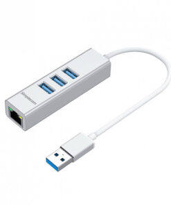 Simplecom CHN420 Silver Aluminium 3 Port SuperSpeed USB HUB with Gigabit Ethernet Adapter