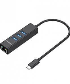 Simplecom CHN421 Black Aluminium USB-C to 3 Port USB HUB with Gigabit Ethernet Adapter