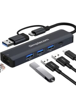 Simplecom CHN436 USB-C and USB-A to 4-Port USB HUB with Gigabit Ethernet Adapter
