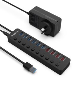 Simplecom CHU810 48W 10-Port USB 3.0 Hub and Charger with Individual Switches 12V /4A Power Adapter BC1.2 Fast Charging