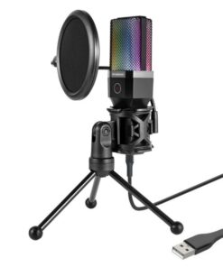 Simplecom UM650 USB Cardioid Condenser Microphone Gaming RGB Lights with Tripod and Pop Filter