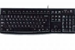 Logitech K120 Wired Keyboard Quiet typing Spill-resistant Durable keys Thin profile Curved space bar Adjustable tilt legs