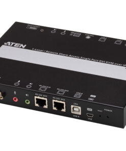 Aten Single Port DVI KVM Over IP with Audio and Virtual Media, supports up to 1920 x 1200 @ 60Hz, 1 DVI USB KVM Cable included, Dual RS232 serial port
