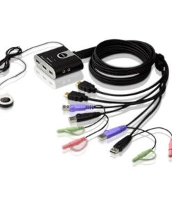 Aten Compact KVM Switch 2 Port Single Display HDMI w / audio, 1.2m Cable, Remote Port Selector,