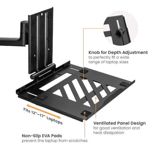Brateck Adjustable Laptop Tray For Monitor Arms Fits12-17' with standard 75x75 VESA plate (LS)
