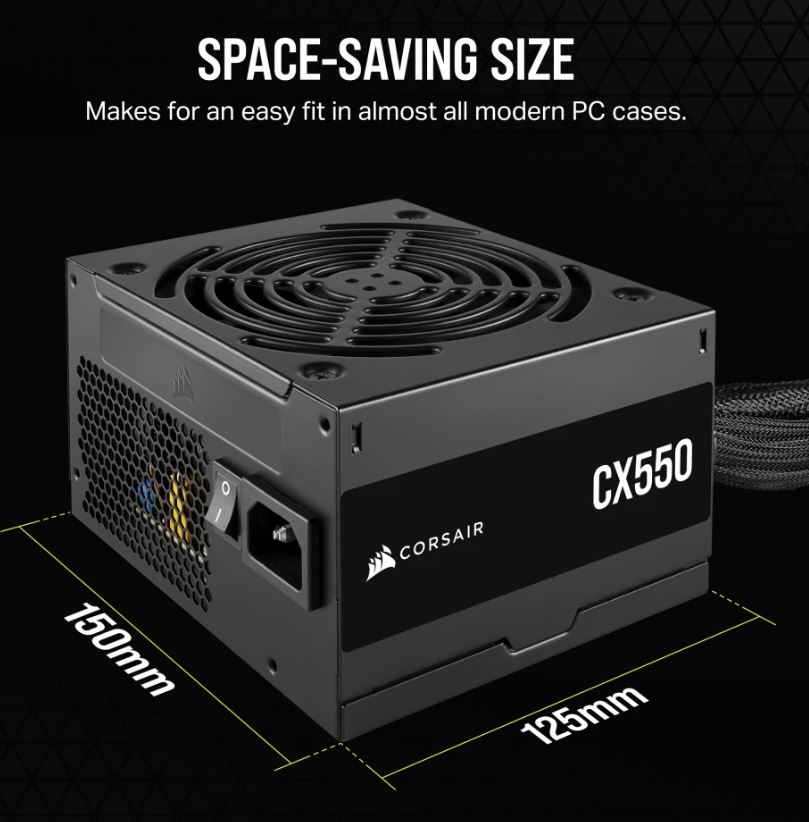 Corsair CX Seriesâ„¢ CX550 - 550 Watt 80 PLUS Bronze ATX Power Supply (AU), Compact 125mm, Up to 88% Efficiency