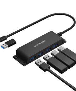 mbeatÂ® Mountable 4-Port USB-A and USB-C Adapter Hub - 60cm Data Cable, USB 3.0, 2.0 High-Speed Data Port Expansion, Save Space Mounting Solution