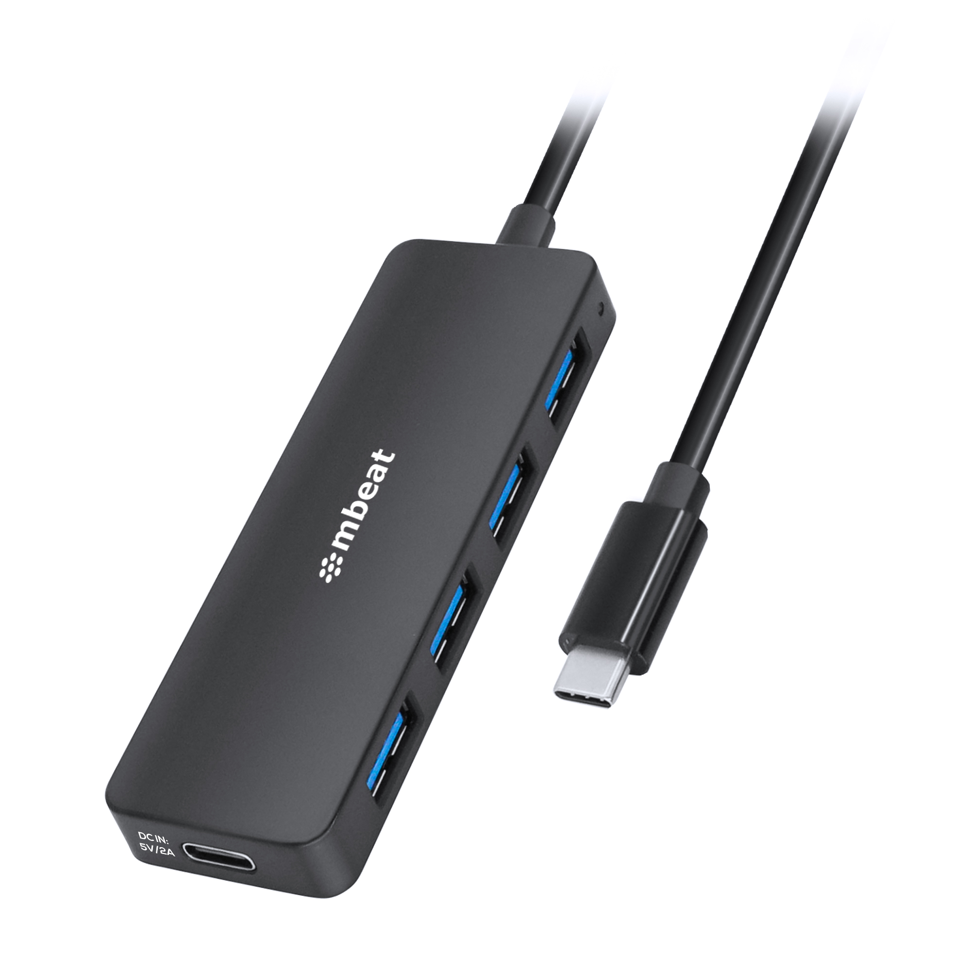 mbeat® 4-Port USB-C Hub with USB-C DC Port Compact and Portable Design Flexible Device Connectivity Data Transfer Speed 5Gbps Weight 30g