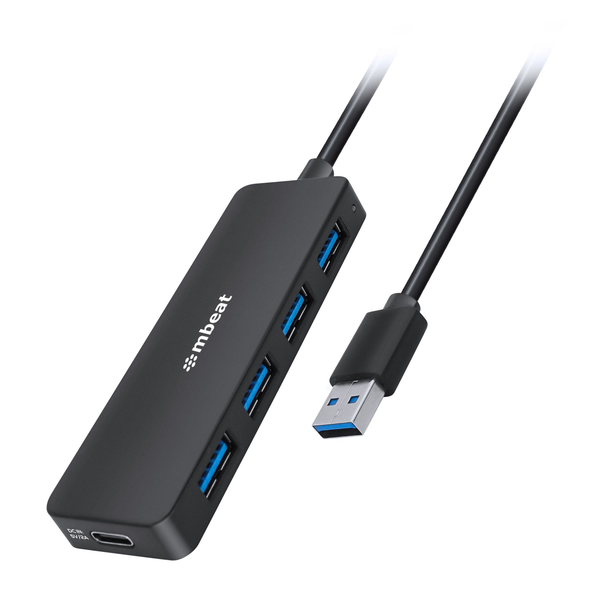 mbeat® 4-Port USB 3.0 Hub with USB-C DC Port Compact and Portable Design Expandable Connectivity Data Transfer Speed 5Gbps Weight 32g