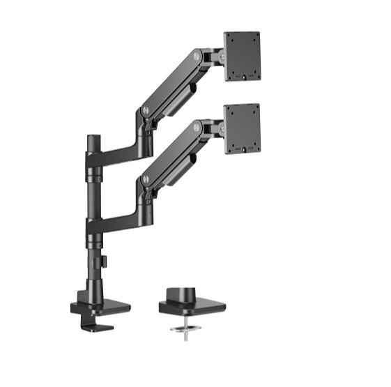 Brateck LDT81-C024P-B Noteworthy Pole-Mounted Heavy-Duty Gas Spring Dual Monitor Arm Fit Most 17'-49' Monitor Fine Texture Black