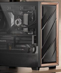 Antec Flux ATX, Black Premium Walnut Trim, 5x Black PWM Performance Fans. Ultra Cooling Design, ARGB Controller, Mid Tower Case