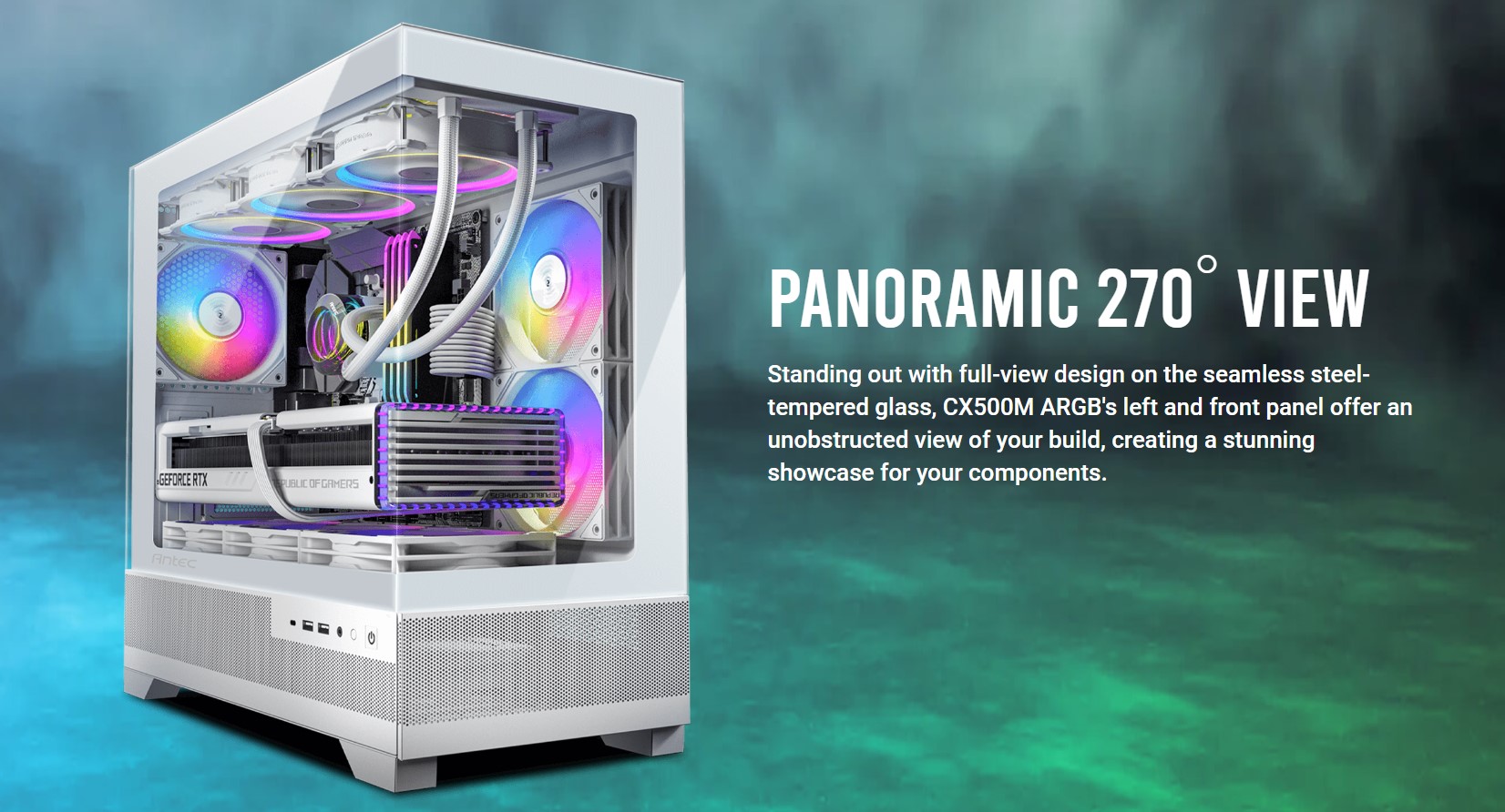 Antec CX500M ARGB White Seamless mATX, ITX, USB-C, Up to 6 Fans. 3 x RGB included (2x Front Right, 1 x Rear). Gaming Case