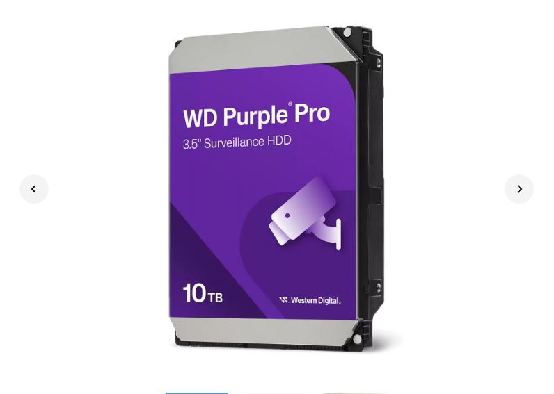 Western Digital WD102PURP Purple Pro 10TB 3.5' Surveillance HDD 7200RPM 256MB SATA3 265MB /s 550TBW 24x7 64 Cameras AV NVR DVR 2.5mil MTBF 5yrs