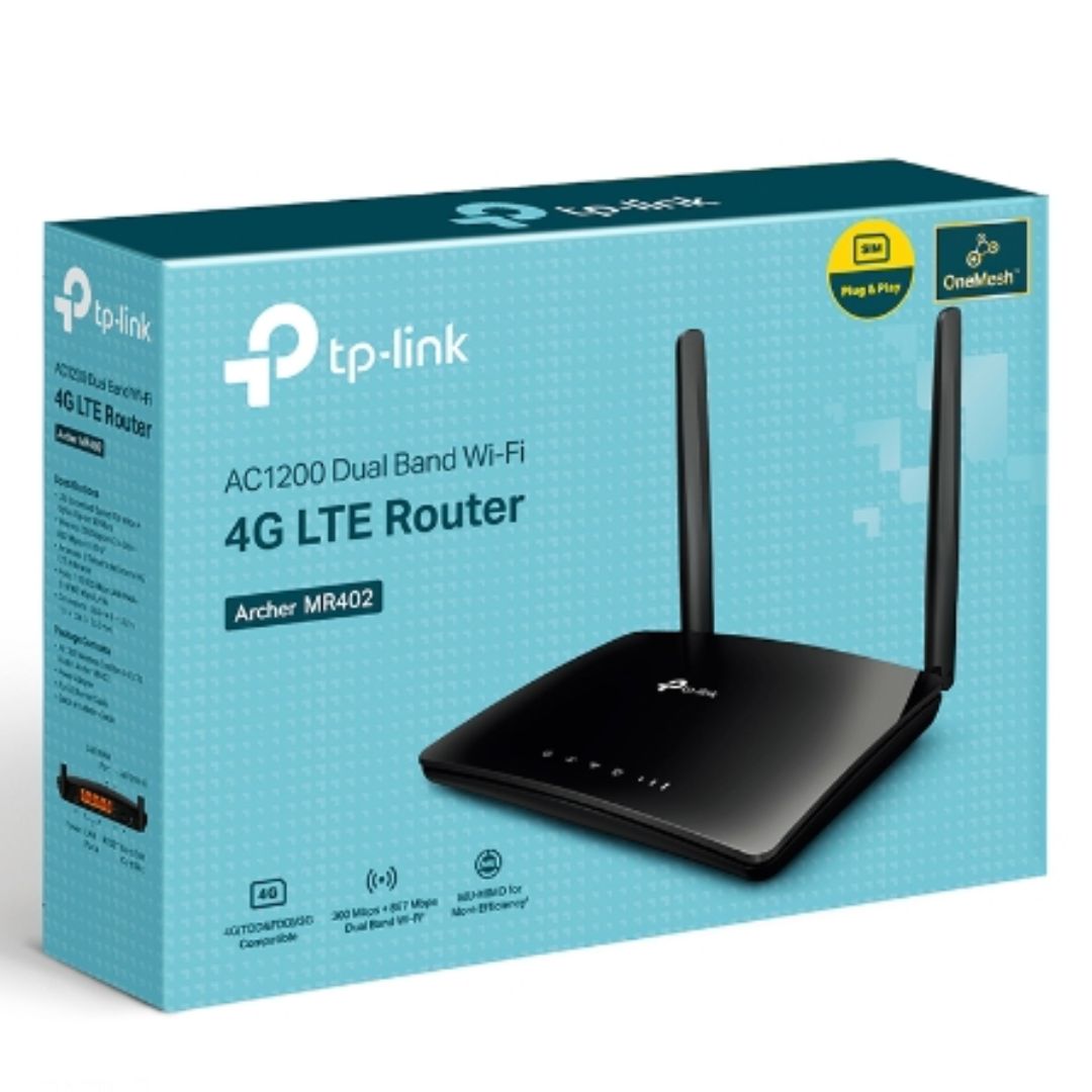 TP-Link Archer MR402 AC1200 Wireless Dual Band 4G LTE Router, 867 Mbps at 5 GHz + 300 Mbps at 2.4 GHz, 4G Cat4 150 /50 Mbps
