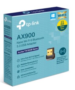 TP-Link Archer TX10UB Nano AX900 Nano Wi-Fi 6 Bluetooth 5.3 USB Adapter, 600 Mbps at 5 GHz + 287 Mbps at 2.4 GHz , Internal Antennas, USB 2.0