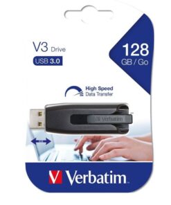 Verbatim Store'n'Go V3 USB 3.2 SuperSpeed Drive 128GB - Backup Storage, Grey, Windows, Mac, Linux Compatible.