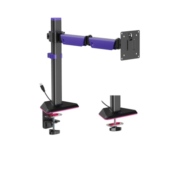 Brateck LDT89-C012L Articulating RGB Lighting Gaming Monitor Arm Matte Black, Fit Screen Size 17'-40' Up to 12 KG (LS)