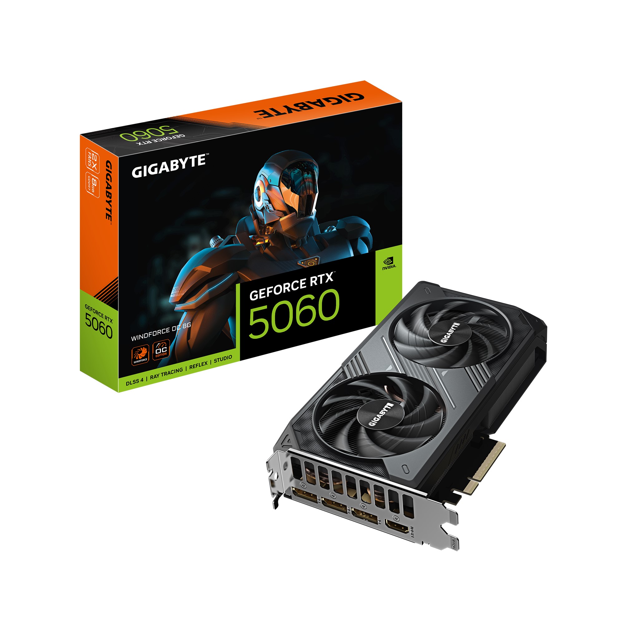 Gigabyte GeForce RTXâ„¢ 5060 WINDFORCE OC 8G, 2512 MHz, CUDA 3840, 28 Gbps. GDDR7, 128 bit, PCI-E 5.0, PSU 450W, DisplayPort 2.1b *3 HDMI 2.1b x1