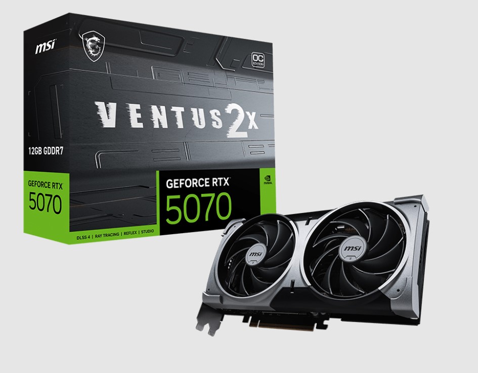 MSI nVidia GeForce RTX™ 5070 12G VENTUS 2X OC, PCI Express® Gen 5, Boost 2542 MHz, CUDA 6144 Units, 12GB GDDR7, HDMI™ x 1