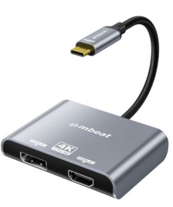 (LS) mbeatÂ® Tough Link USB-C to DP&HDMI Dual 4K /60Hz MST Adapter 4K (3840x2160) @ 60Hz, 4K (3840x2160) @ 30Hz, 2K (2560x1440) @ 60Hz - Space Grey