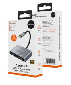 mbeatÂ® Tough Link USB-C to Dual 4K /60Hz HDMI MST Adapter 4K (3840x2160) @ 60Hz, 4K (3840x2160) @ 30Hz, 2K (2560x1440) @ 60Hz- Space Grey