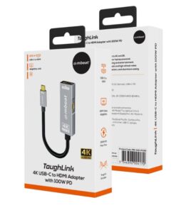 mbeatÂ® Tough Link USB-C to HDMI Adapter with 100W PD - Space Grey 5V-20V /5A, 100W PD Up to 4K (3840 x 2160) @60Hz