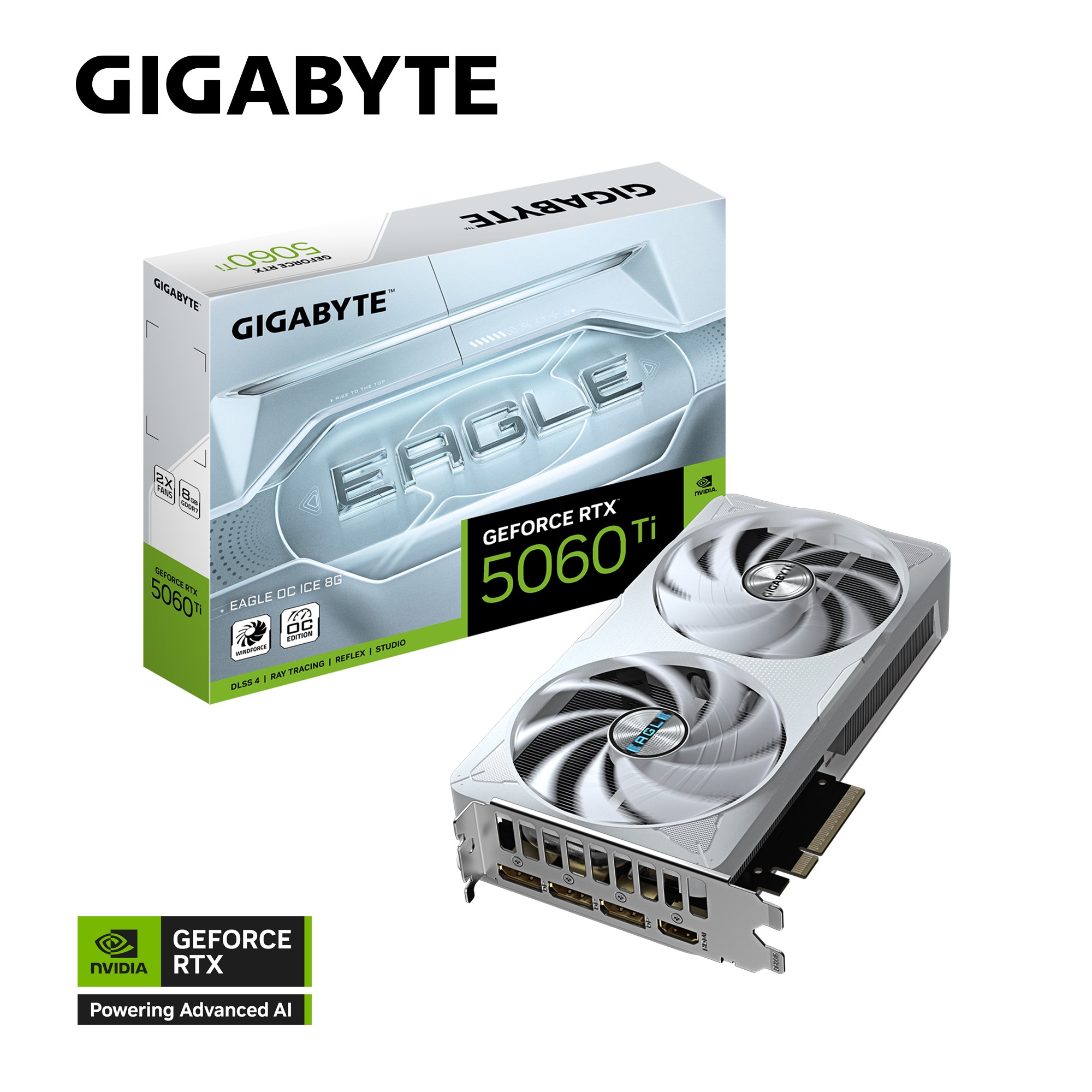 Gigabyte GeForce RTXâ„¢ 5060 Ti EAGLE OC ICE 8G, 2617 MHz, 28 Gbps, GDDR7, 128 bit, PCI-E 5.0, ATX, PSU 650W, DisplayPort 2.1b *3, HDMI 2.1b *1