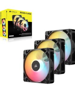 Corsair RS120-R ARGB 120mm PWM Reverse Fans Triple Pack - Black, 3x RGB Fans, 2100 RPM, 65.82 CFM, Static Pressure, Magnetic Dome Bearing, PWM Control