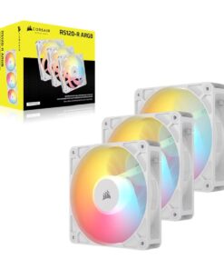 Corsair RS120-R ARGB 120mm PWM Reverse Fans Triple Pack - White, 3x RGB Fans, 2100 RPM, 65.82 CFM, Static Pressure, Magnetic Dome Bearing, PWM Control