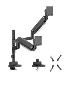 Brateck LDT80-C024P Matte Black Super Heavy-Duty Pole-Mounted Gas Spring Dual Monitor Arm For most 24'-57' Monitors (LS)
