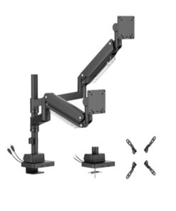 Brateck LDT80-C024UCP Matte Black Super Heavy-Duty Pole-Mounted Gas Spring Dual Monitor Arm with USB-A and USB-C Ports For most 24'-57' Monitors (LS)