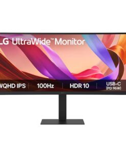 LG 34' UltraWide 21 9 WQHD Curved IPS Monitor with 3440x1440 resolution, sRGB 99%, HDR10, 100Hz, 5ms response, and tilt /height /swivel stand