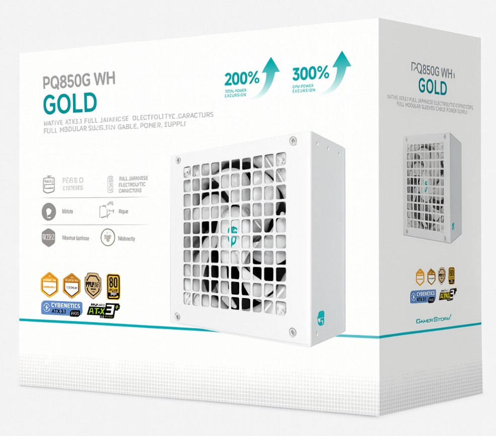 DeepCool PQ850G WH 850W Gamer Storm 80+ Gold /Cybenetics Fully Modular ATX Power Supply 120mm Fan, Japanese Capacitors, DC to DC, ATX12V V3.1,