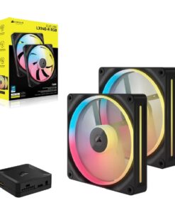 Corsair iCUE LINK LX140-R RGB 140mm PWM Reverse Fans Starter Kit Dual Pack -Black  90.6 CFM, 2000 RPM, 38.3 dBA, 0.45A, Static Pressure, Magnetic Dome