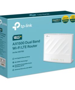 TP-Link Archer MX700 4G+ AX1500 Dual Band Wi-Fi LTE Router with Cat6 300 Mbps 4G+, AX1500 dual-band, nano SIM, 1Ã—WAN /LAN + 3Ã—LAN, and external antenna