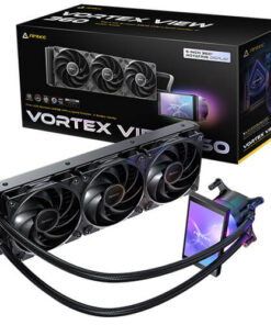 Antec Vortex View 360, 360mm AIO, Intel LGA115X /1200 /1700 /1851, AMD AM4 /AM5, 3x120mm PWM fans, 2000 RPM, 59.23 CFM, â‰¤28.6 dB(A), aluminum rad