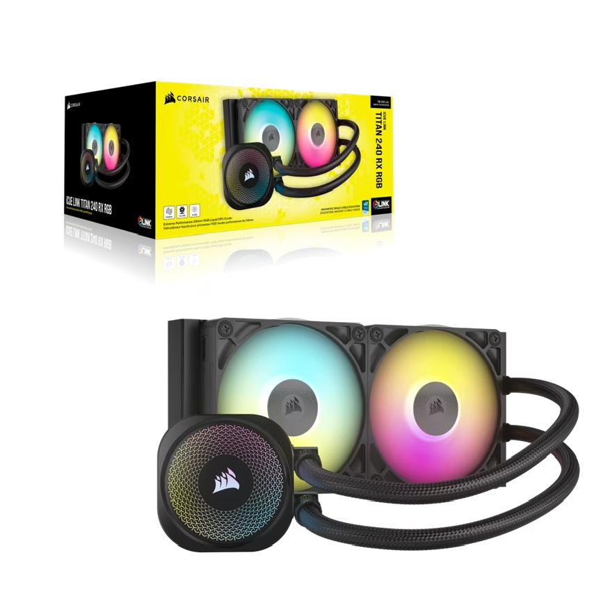 Corsair iCUE LINK TITAN 240 RX RGB AIO Liquid CPU Cooler - Black, 73.5 CFM, 2100 RPM, Aluminum Radiator, Copper Cold Plate, Intel /AMD support