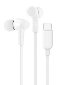Belkin SoundForm USB-C Wired Earbuds - White (G3H0002FQWHV2), Adjustable Volume Limiter, IPX5-Rated, 10mm Drivers, Tangle-Free, 2 Years Warranty