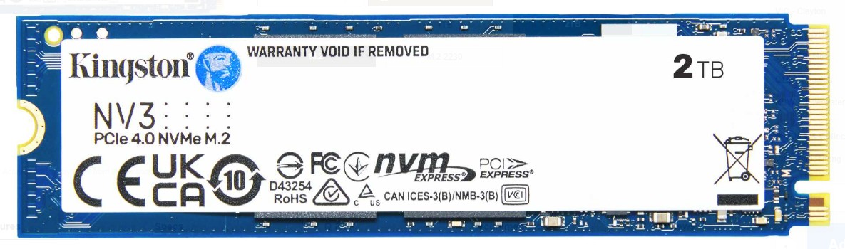 Kingston SNV3S NV3 2TB PCle 4.0x4 NVMe M.2 2280 Gen4 SSD 6000 /5000MB /s 3D HAND compaitible Notebook and SFF 5Y Limited