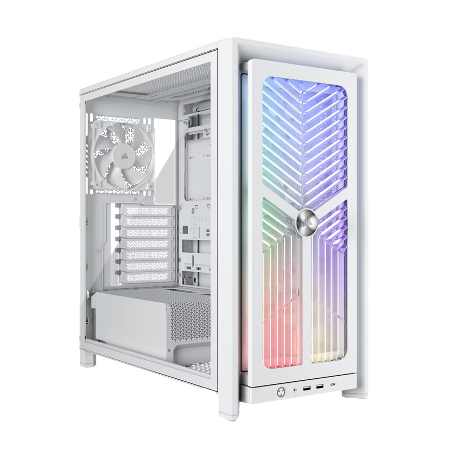 Corsair FRAME 4000X RS Mid-Tower PC Case - White, Mid-Tower ATX /E-ATX Mini-ITX Micro-ATX 430mm GPU 170mm CPU 360mm rad TG USB-C 3x120 /2x140 fans